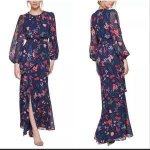Eliza j Floral Cascade Ruffle Long Sleeve Dress.